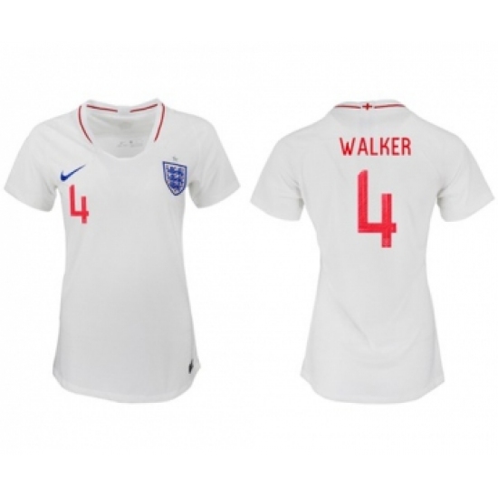 Women's England #4 Walker Home Soccer Country Jersey
