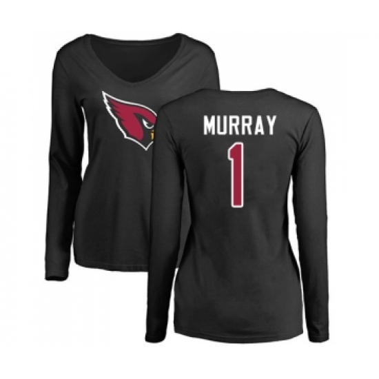 Football Women's Arizona Cardinals #1 Kyler Murray Black Name & Number Logo Long Sleeve T-Shirt - Ujersey