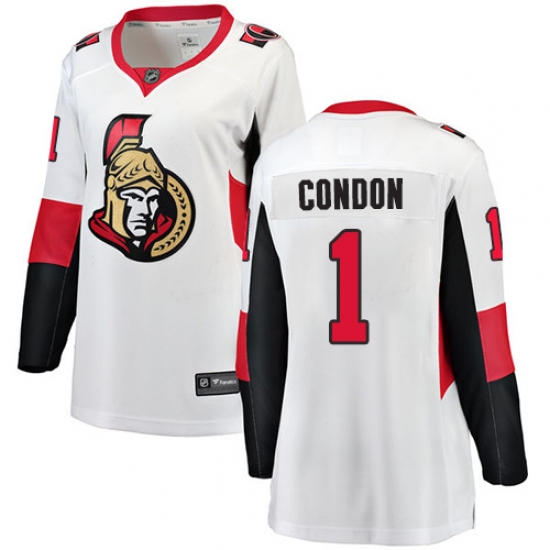 Women's Ottawa Senators #1 Mike Condon Fanatics Branded White Away Breakaway NHL Jersey - Ujersey