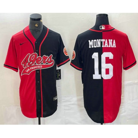 Men's San Francisco 49ers #16 Joe Montana Red Black Two Tone Cool Base Stitched Baseball Jersey - Ujersey