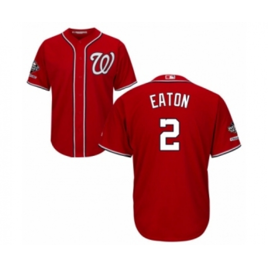 Youth Washington Nationals #2 Adam Eaton Authentic Red Alternate 1 Cool Base 2019 World Series Champions Baseball Jersey