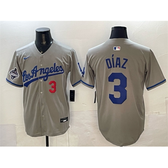 Mens Los Angeles Dodgers #3 Edwin Díaz Grey With 2025 World Series Champions Limited Stitched Baseball Jersey