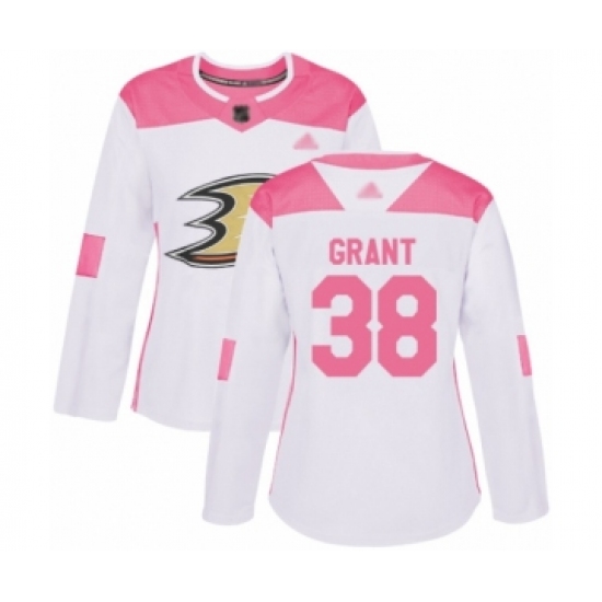 Women's Anaheim Ducks #38 Derek Grant Authentic White Pink Fashion Hockey Jersey