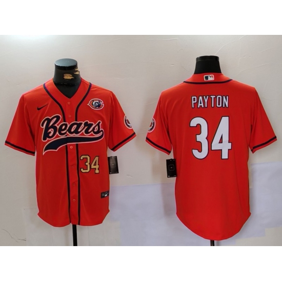 Men's Chicago Bears #34 Walter Payton Orange Throwback With Cool Base Stitched Baseball Jerseys - Ujersey