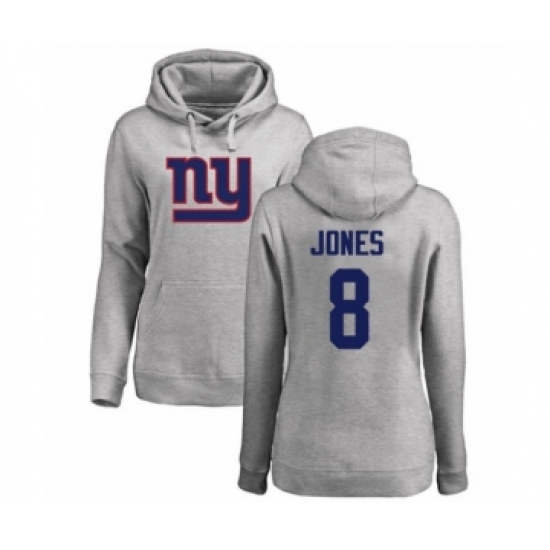 Football Women's New York Giants #8 Daniel Jones Ash Name & Number Logo Pullover Hoodie - Ujersey