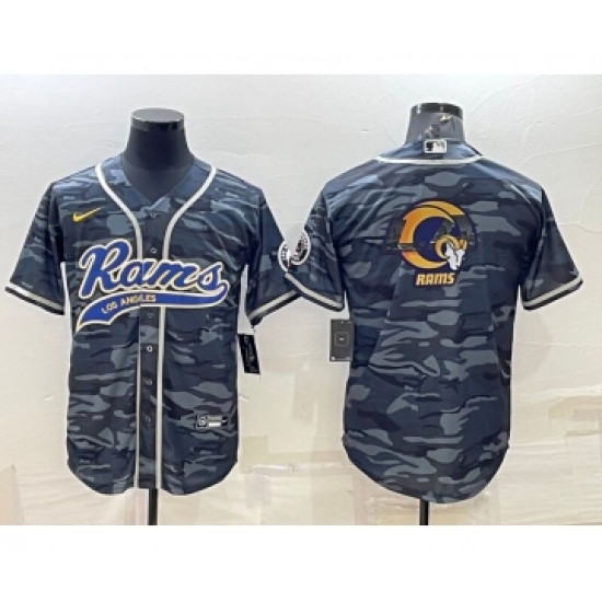Men's Los Angeles Rams Grey Camo Team Big Logo With Patch Cool Base Stitched Baseball Jersey - Ujersey