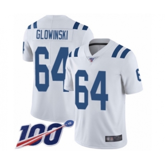 Men's Indianapolis Colts #64 Mark Glowinski White Vapor Untouchable Limited Player 100th Season Football Jersey - Ujersey