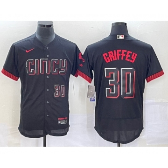 Men's Cincinnati Reds #30 Ken Griffey Jr Number Black 2023 City Connect Flex Base Stitched Jersey 2 - Ujersey