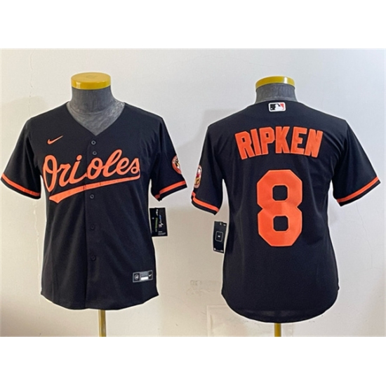 Youth Baltimore Orioles #8 Cal Ripken Jr Black Cool Base Stitched Baseball Jersey