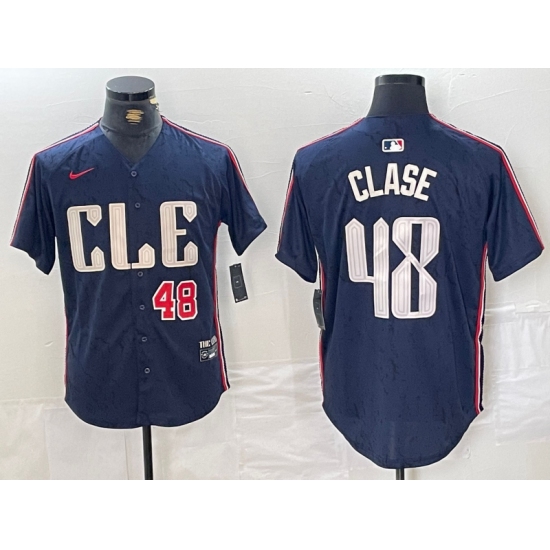 Men's Cleveland Guardians #48 Emmanuel Clase Number Navy 2024 City Connect Limited Stitched Jersey - Ujersey