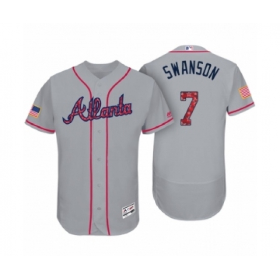 Men's Atlanta Braves #7 Dansby Swanson Gray 2017 Independence Day Flex Base Jersey - Ujersey
