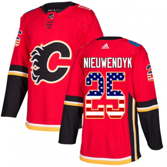 Men's Adidas Calgary Flames #25 Joe Nieuwendyk Authentic Red USA Flag Fashion NHL Jersey - Ujersey