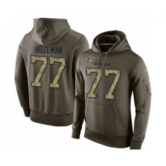 Football Men's Baltimore Ravens #77 Bradley Bozeman Green Salute To Service Pullover Hoodie - Ujersey