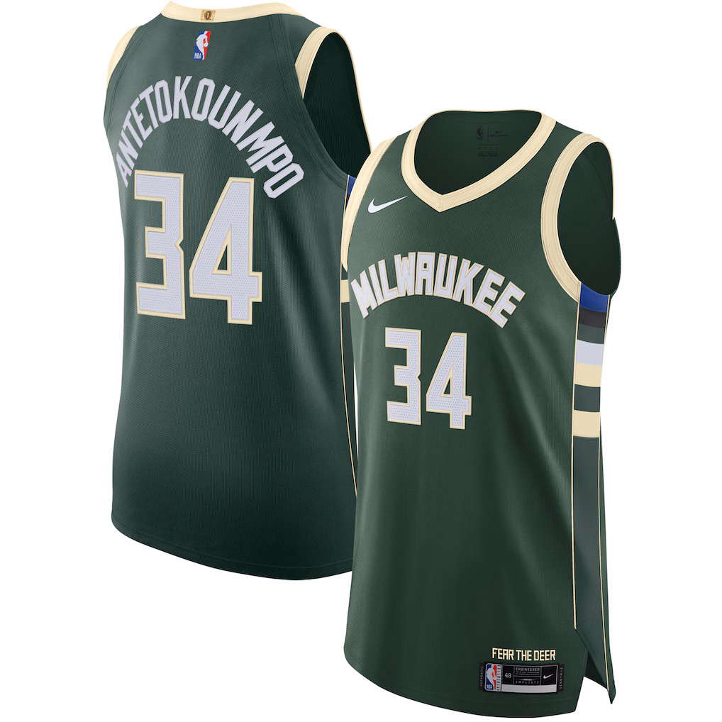Men's Milwaukee Bucks Giannis Antetokounmpo Nike Hunter Green Authentic Jersey - Icon Edition - ujerseystore