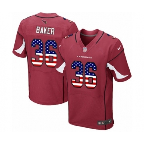 Men's Arizona Cardinals #36 Budda Baker Elite Red Home USA Flag Fashion Football Jersey - Ujersey