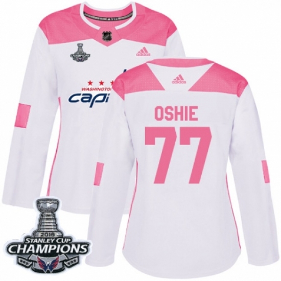 Women's Adidas Washington Capitals #77 T.J. Oshie Authentic White Pink Fashion 2018 Stanley Cup Final Champions NHL Jersey - Ujersey