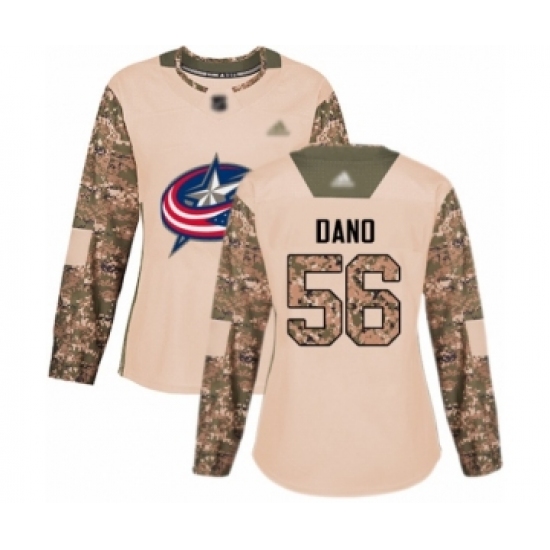Women's Columbus Blue Jackets #56 Marko Dano Authentic Camo Veterans Day Practice Hockey Jersey - Ujersey