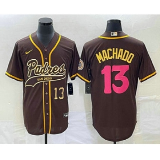Men's San Diego Padres #13 Manny Machado Number Brown NEW 2023 City Connect Cool Base Stitched Jersey - Ujersey