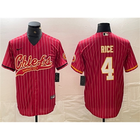 Men's Kansas City Chiefs #4 Rashee Rice Red Cool Base Stitched Baseball Jersey - Ujersey