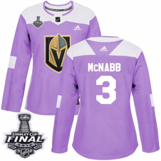 Women's Adidas Vegas Golden Knights #3 Brayden McNabb Authentic Purple Fights Cancer Practice 2018 Stanley Cup Final NHL Jersey - Ujersey