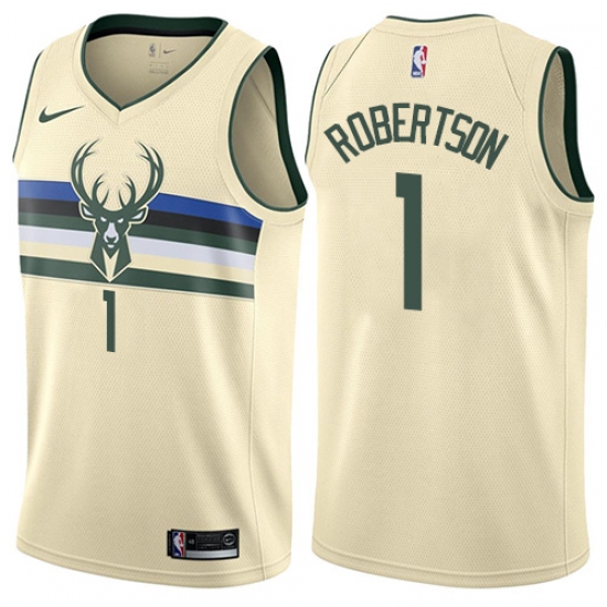 Men's Nike Milwaukee Bucks #1 Oscar Robertson Swingman Cream NBA Jersey - City Edition - Ujersey