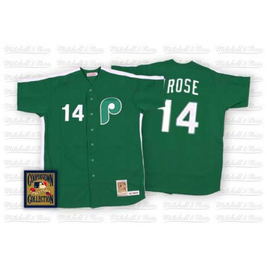 Men's Mitchell and Ness Philadelphia Phillies #14 Pete Rose Authentic Green Throwback MLB Jersey - Ujersey