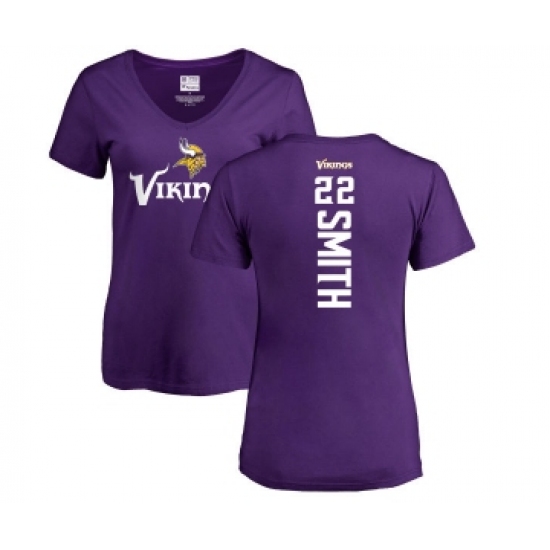 Football Women's Minnesota Vikings #22 Harrison Smith Purple Backer Slim Fit T-Shirt - Ujersey