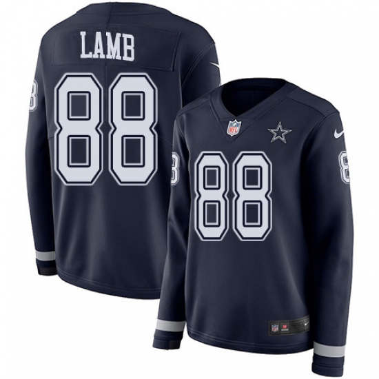 Women's Dallas Cowboys #88 CeeDee Lamb Navy Blue Team Color Stitched Limited Therma Long Sleeve Jersey - Ujersey