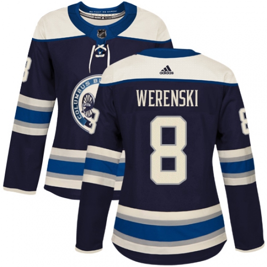 Women's Adidas Columbus Blue Jackets #8 Zach Werenski Authentic Navy Blue Alternate NHL Jersey - Ujersey