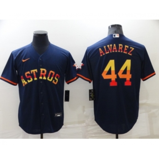 Men's Houston Astros #44 Yordan Alvarez Navy Blue Rainbow Stitched MLB Cool Base Nike Jersey - Ujersey