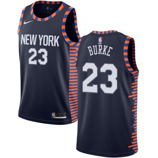 Men's Nike New York Knicks #23 Trey Burke Swingman Navy Blue NBA Jersey - 2018 19 City Edition - Ujersey