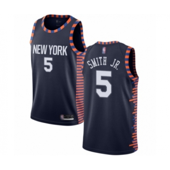 Men's New York Knicks #5 Dennis Smith Jr. Authentic Navy Blue Basketball Jersey - 2018 19 City Edition - Ujersey