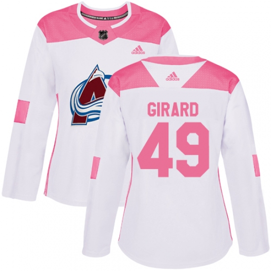 Women's Adidas Colorado Avalanche #49 Samuel Girard Authentic White Pink Fashion NHL Jersey - Ujersey