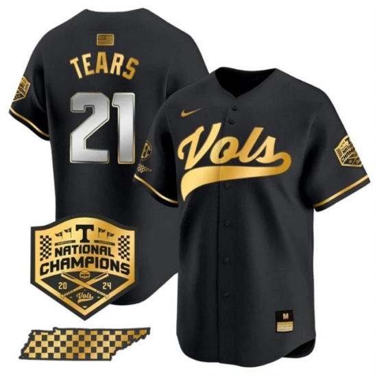 Men's Tennessee Volunteers #21 Kavares Tears Black Gold 2024 Champions Vapor Limited Stitched Jersey