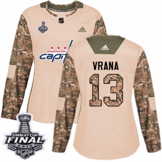 Women's Adidas Washington Capitals #13 Jakub Vrana Authentic Camo Veterans Day Practice 2018 Stanley Cup Final NHL Jersey - Ujersey