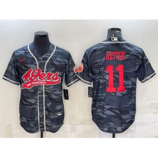 Men's San Francisco 49ers #11 Brandon Aiyuk Grey Camo With Patch Cool Base Stitched Baseball Jersey - Ujersey