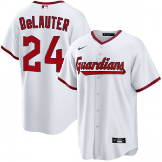 Men's Cleveland Guardians #24 Chase DeLauter White Cool Base Limited Stitched Baseball Jersey - Ujersey