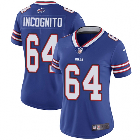 Women's Nike Buffalo Bills #64 Richie Incognito Royal Blue Team Color Vapor Untouchable Limited Player NFL Jersey - Ujersey