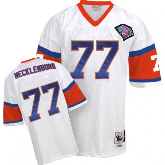 Mitchell And Ness Denver Broncos #77 Karl Mecklenburg White With 75TH Patch Authentic Throwback NFL Jersey - Ujersey