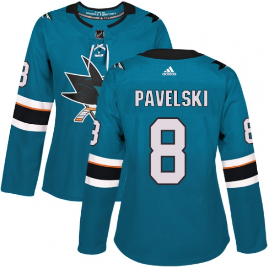 Women's Adidas San Jose Sharks #8 Joe Pavelski Premier Teal Green Home NHL Jersey