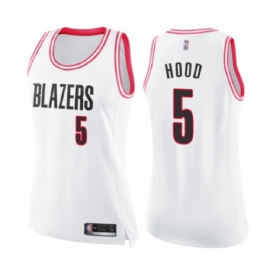 Women's Portland Trail Blazers #5 Rodney Hood Swingman White Pink Fashion Basketball Jersey - Ujersey