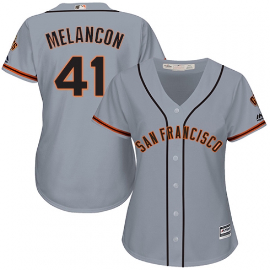 Women's Majestic San Francisco Giants #41 Mark Melancon Replica Grey Road 2 Cool Base MLB Jersey - Ujersey