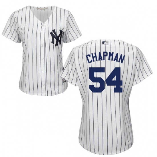 Women's Majestic New York Yankees #54 Aroldis Chapman Authentic White Home MLB Jersey - Ujersey