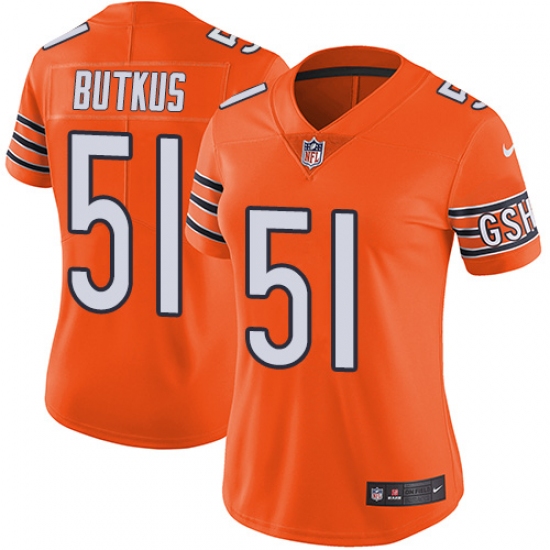 Women's Nike Chicago Bears #51 Dick Butkus Limited Orange Rush Vapor Untouchable NFL Jersey - Ujersey