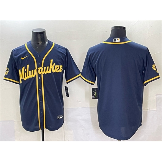 Men's Milwaukee Brewers Blank Navy 2025 With Stitched Baseball Jersey - Ujersey