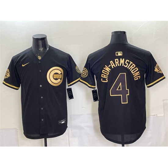 Men's Chicago Cubs #4 Pete Crow-Armstrong Black Gold 150th Anniversary Stitched Baseball Jersey - Ujersey