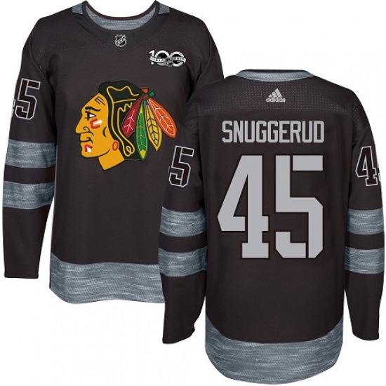 Men's Adidas Chicago Blackhawks #45 Luc Snuggerud Authentic Black 1917-2017 100th Anniversary NHL Jersey - Ujersey