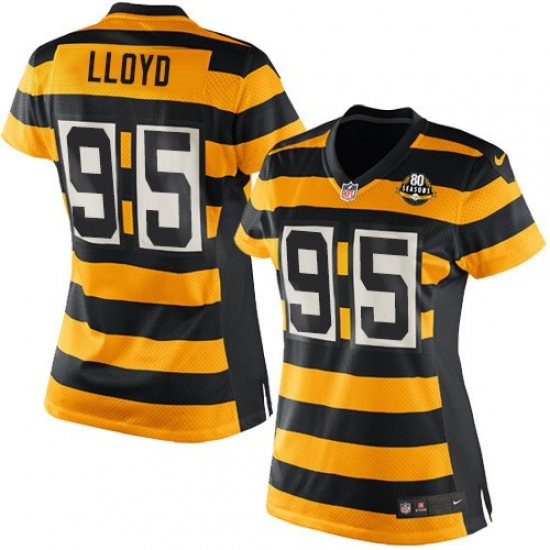 Women's Nike Pittsburgh Steelers #95 Greg Lloyd Limited Yellow/Black Alternate 80TH Anniversary Throwback NFL Jersey - Ujersey