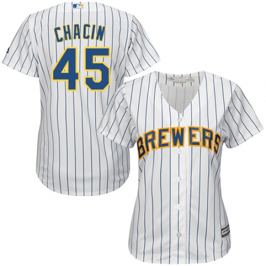 Women's Majestic Milwaukee Brewers #45 Jhoulys Chacin Authentic White Alternate Cool Base MLB Jersey - Ujersey