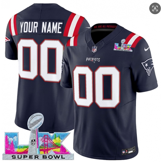 Men's New England Patriots Active Player Custom Navy 2025 F.U.S.E. Super Bowl LX Patch Vapor Limited Football Stitched Jersey - Ujersey
